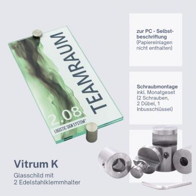 Türschild VITRUM K , Glasschild, Büroschild, Doppelglasschild